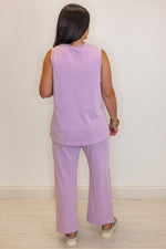 lilac cotton blend lounge pants set