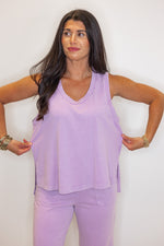 lilac cotton blend lounge pants set
