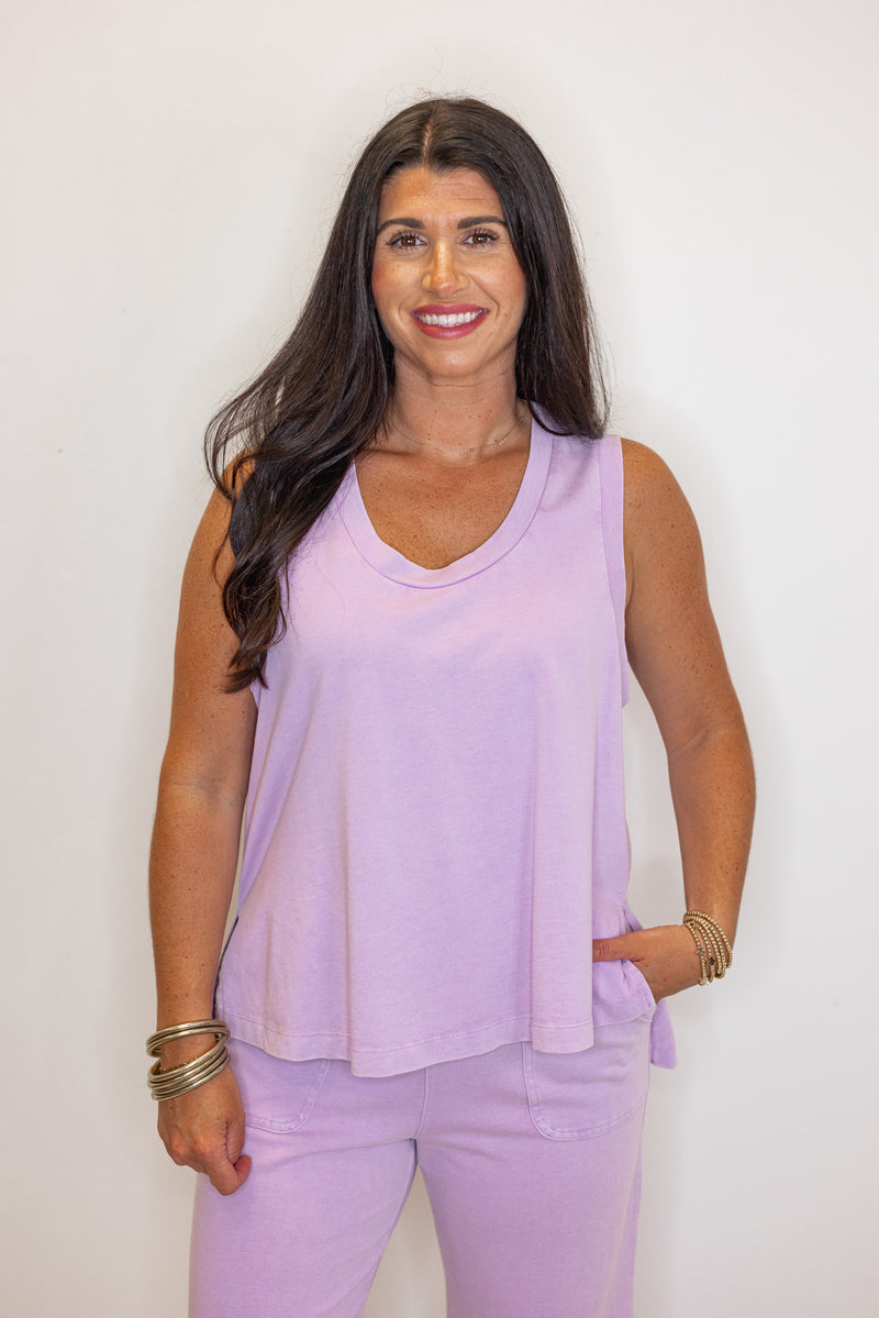 lilac cotton blend lounge pants set