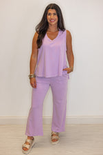 lilac cotton blend lounge pants set