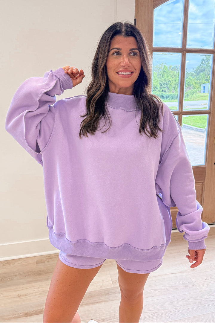 lavender mock neck oversized pullover 