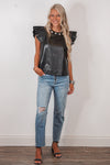 black pearl leather women's boutique top