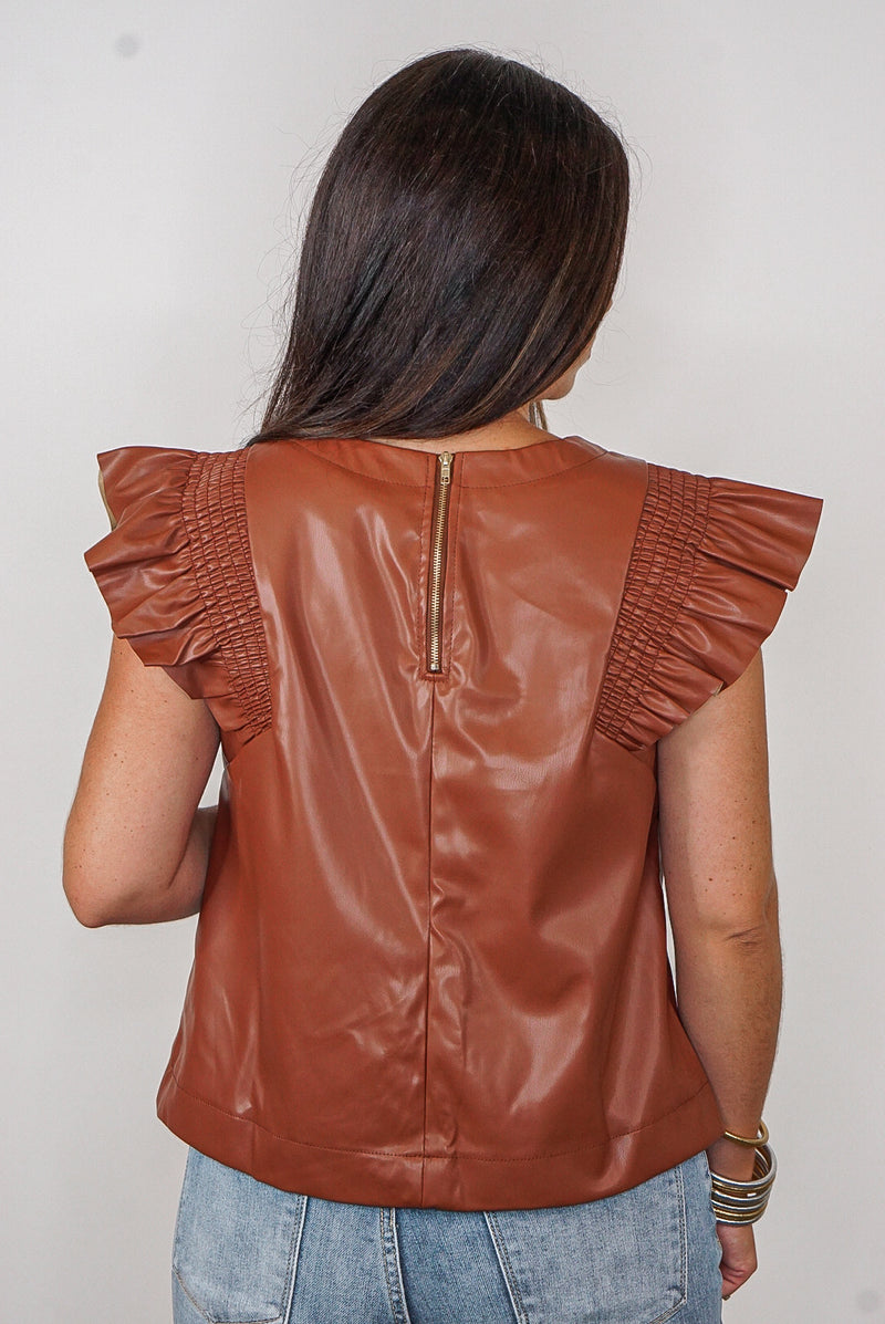brown pearl leather women's boutique top