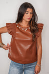 Leather And Pearls Brown Top