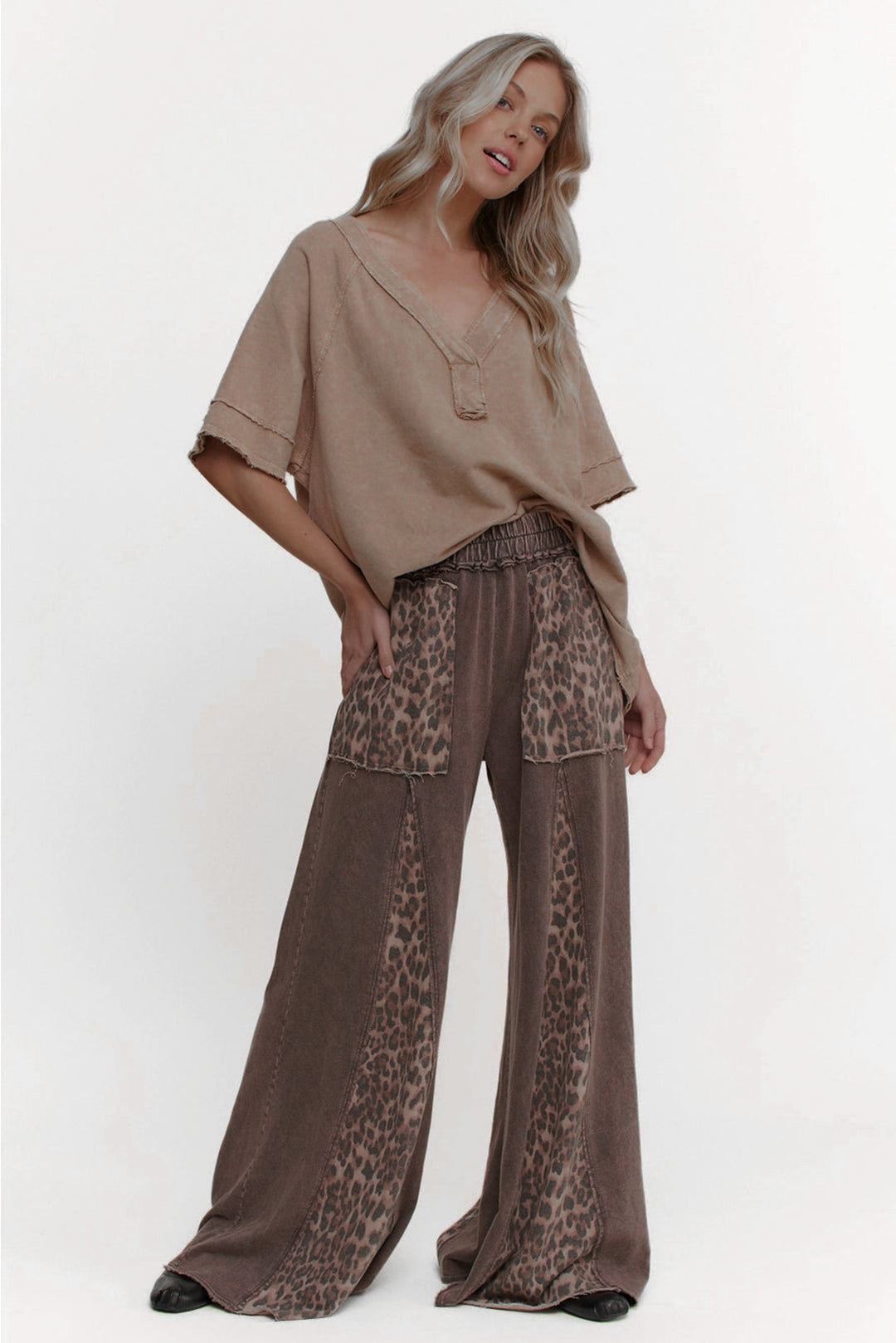 leopard print comfy flare knit pants j.her full body