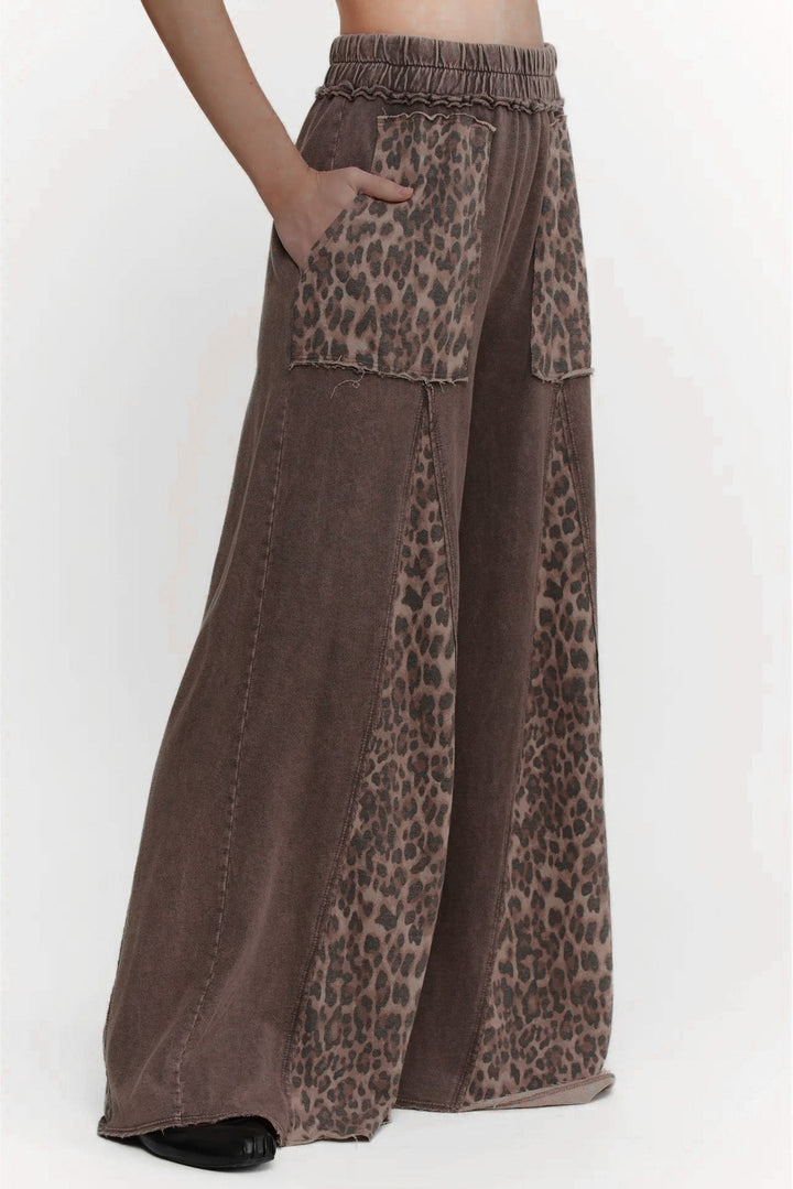 leopard print comfy flare knit pants j.her pockets