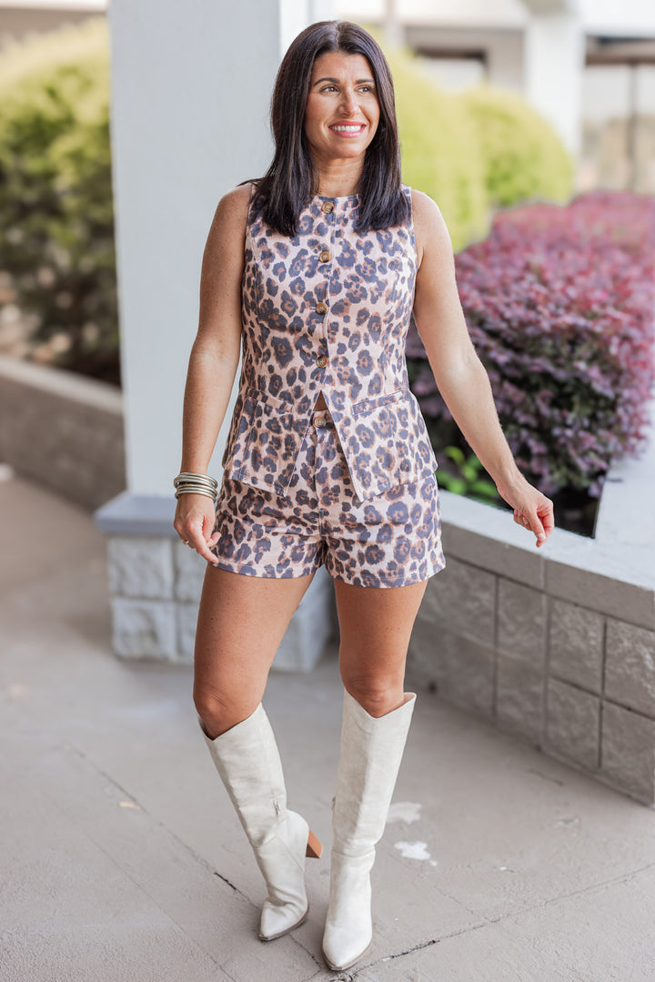 Women’s leopard print denim shorts