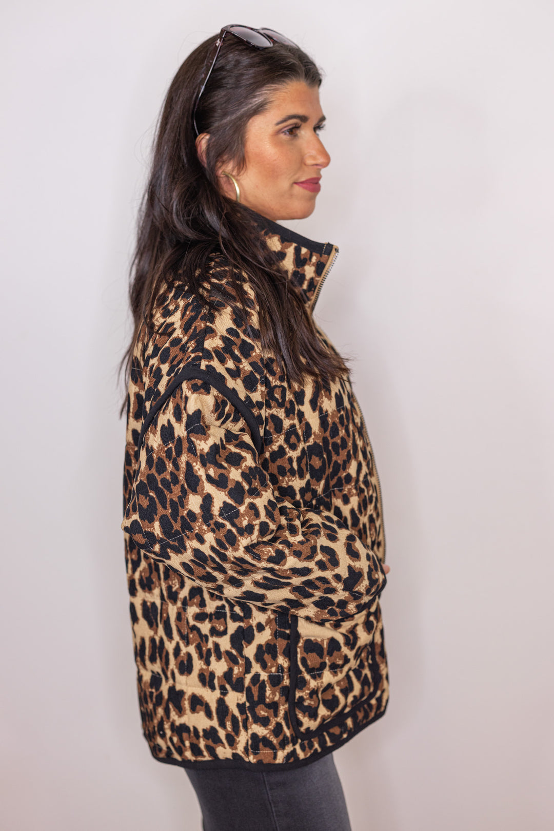 leopard print soft quilted shell jacket