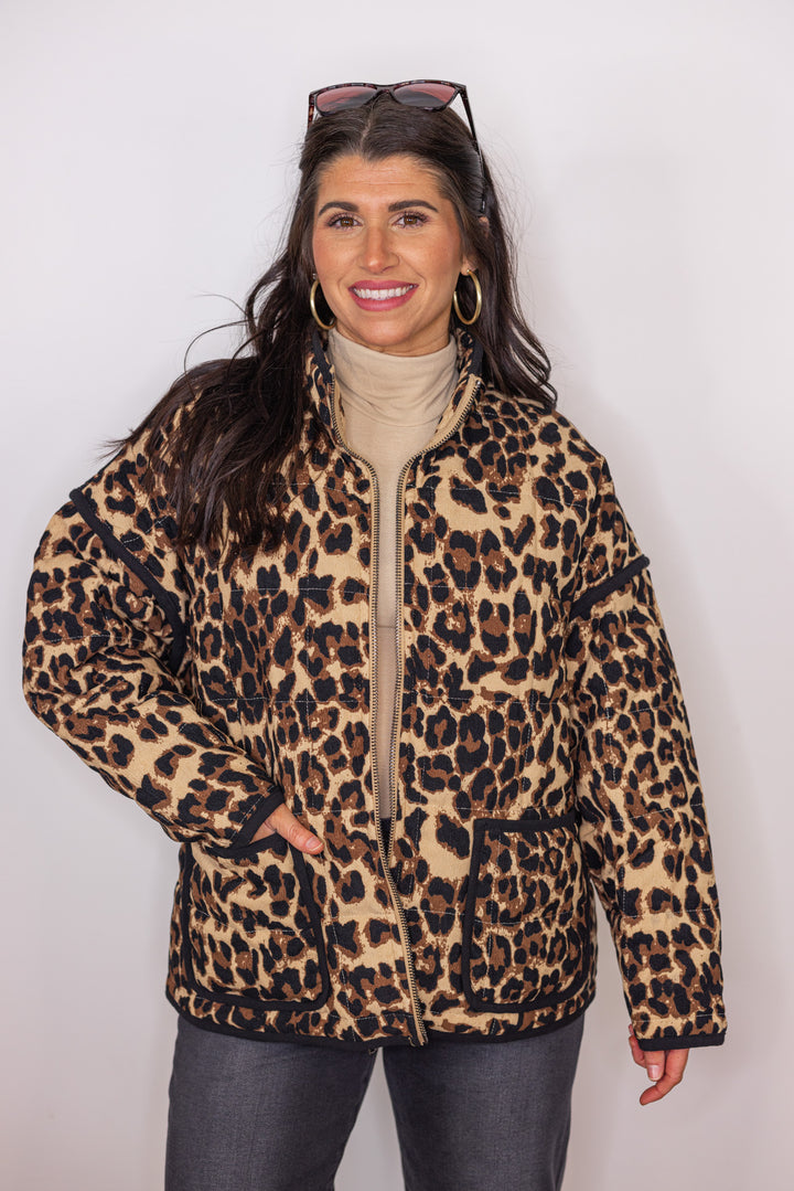 leopard print soft quilted shell jacket