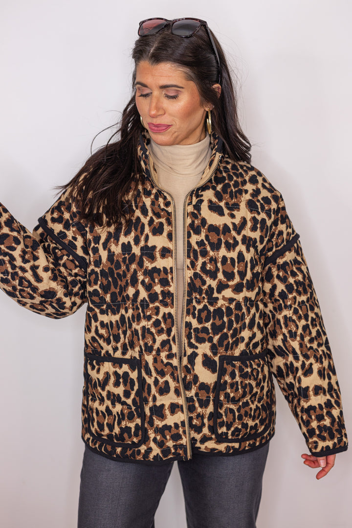 leopard print soft quilted shell jacket