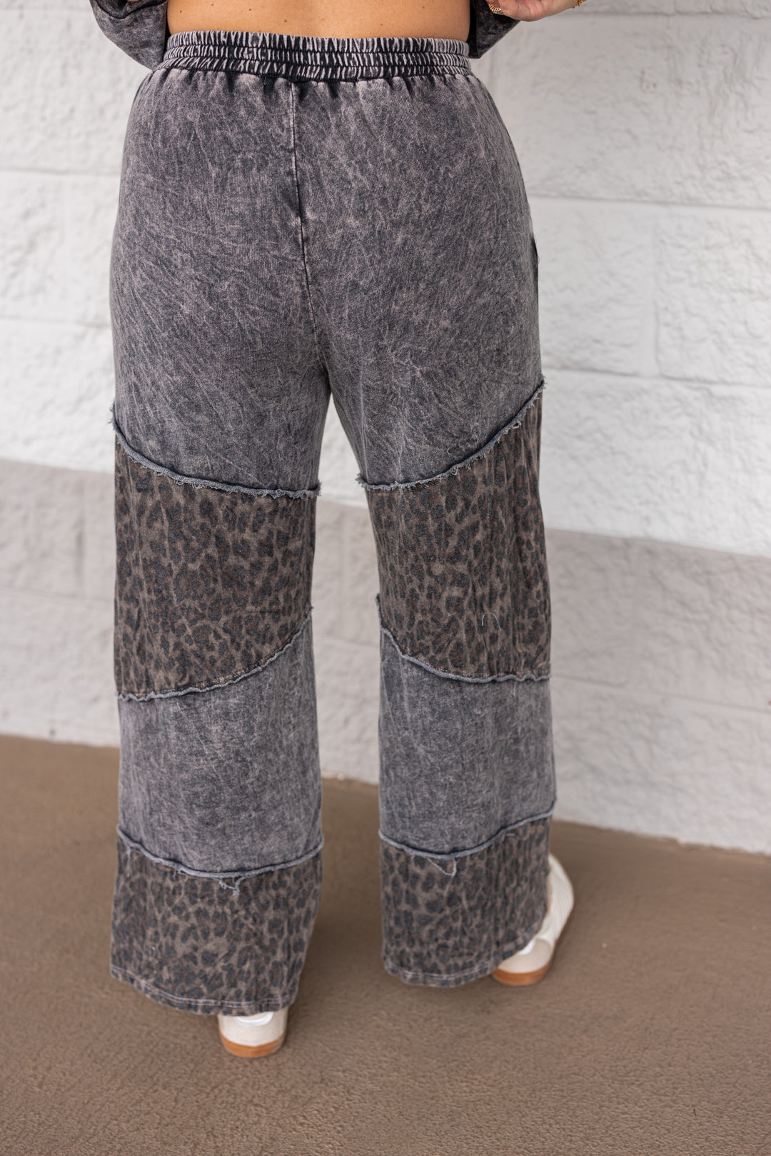 Comfy leopard print black wide leg pants by J. Her showing up close back view