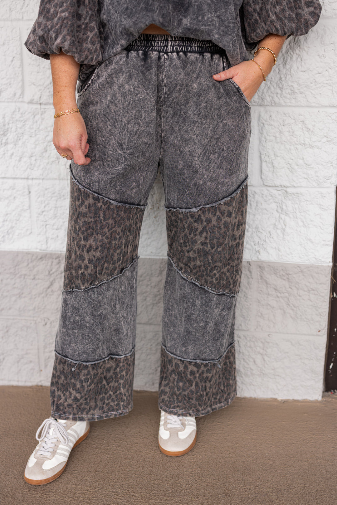 Comfy leopard print black wide leg pants by J. Her