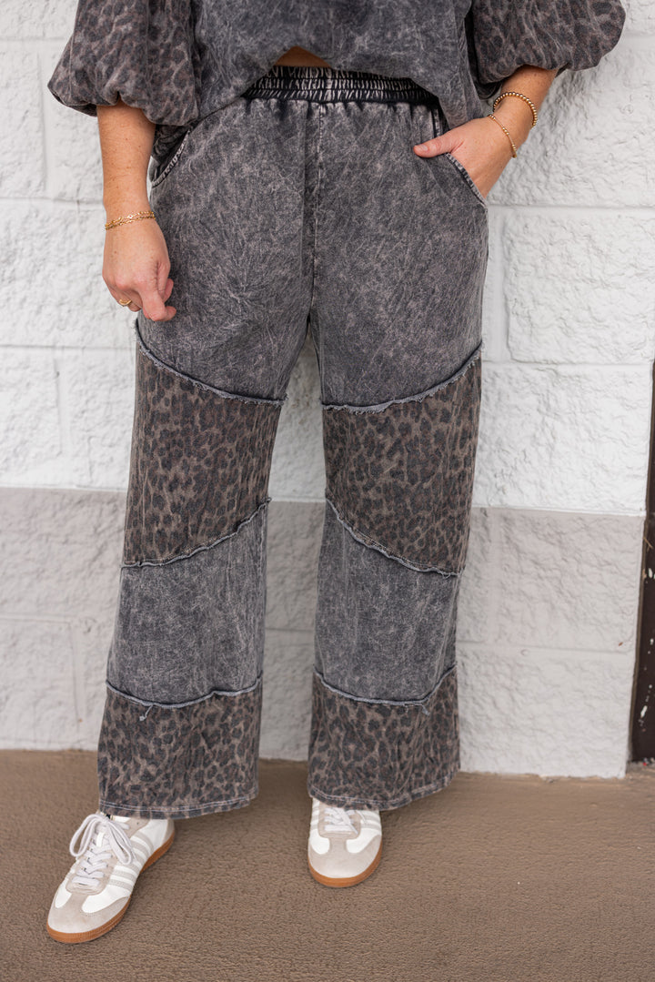 Comfy leopard print black wide leg pants by J. Her