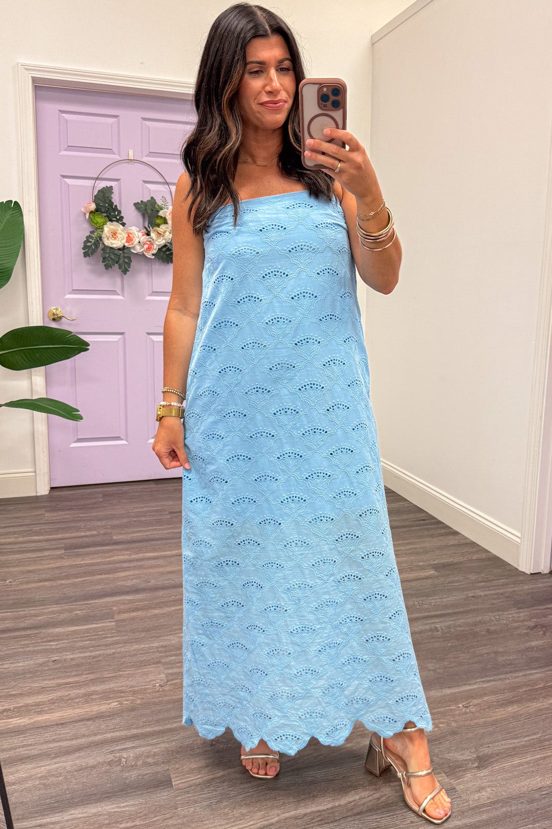 Radiant Joy Blue Eyelet Midi Dress