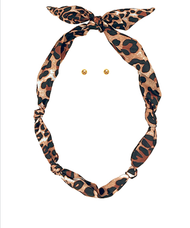 leopard print brown scarf necklace