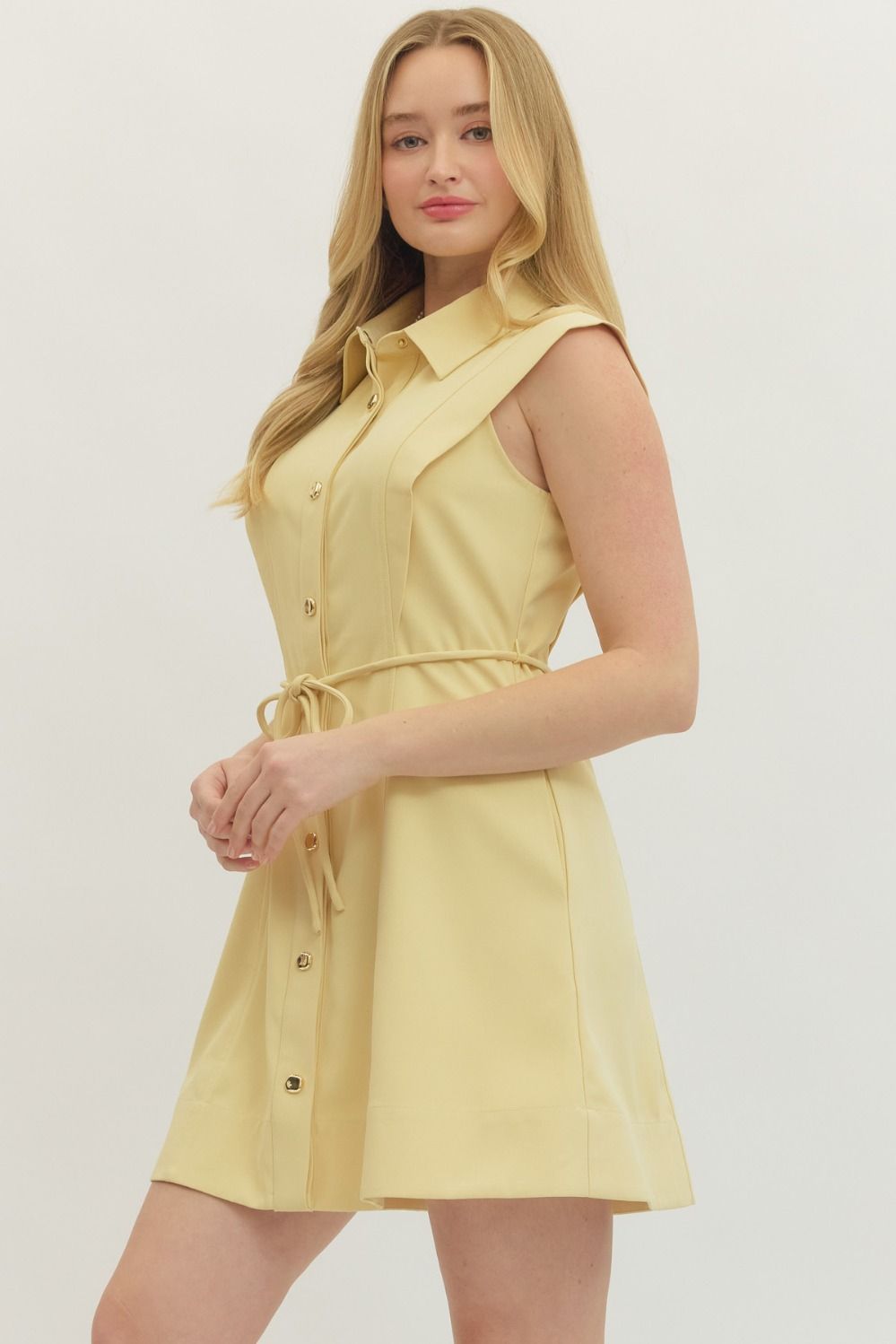 entro butter yellow button down dress