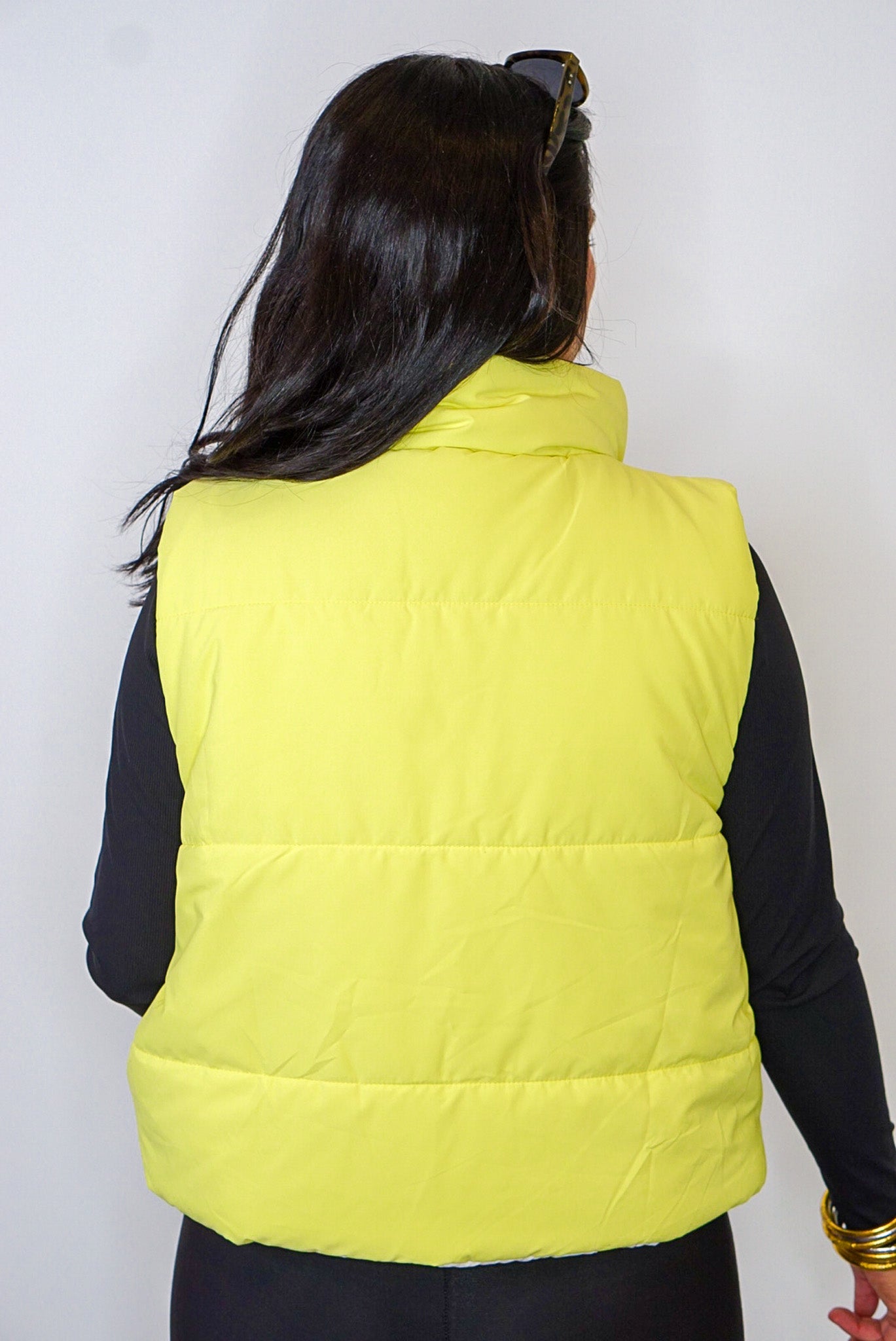 Yellow And Cream Reversible Puffer Vest | Purple Door Boutique | GA