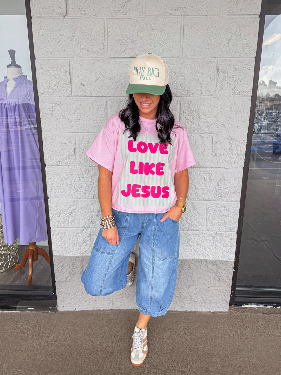 love like Jesus striped graphic tee with jogger pants