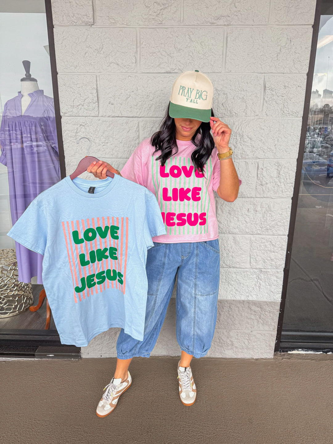 love like jesus blue striped graphic tee