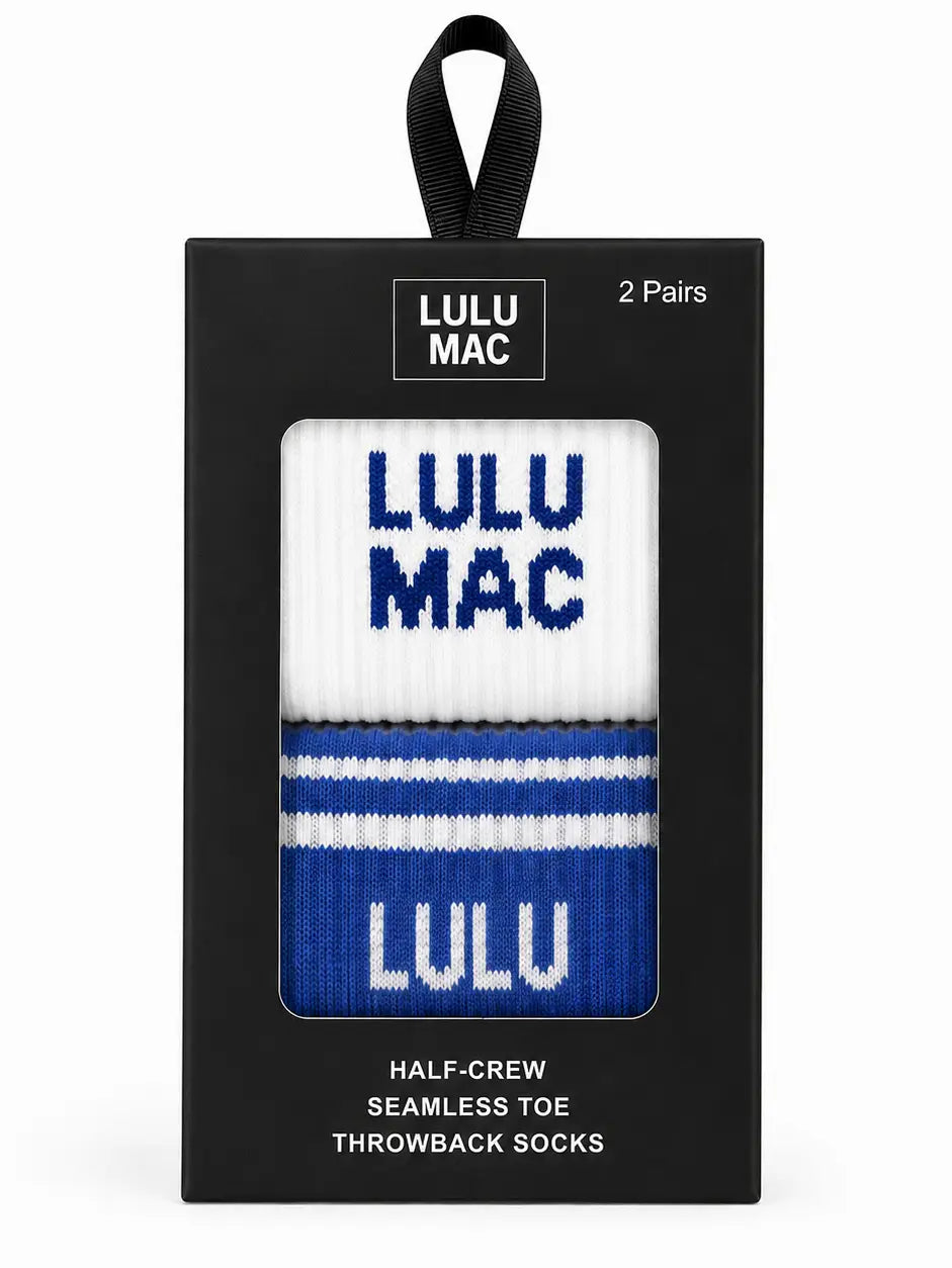 lulu mac 2 pairs box royal blue and white socks