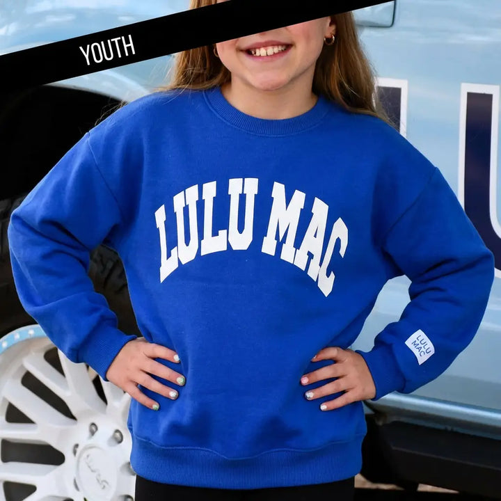 lulu mac youth royal blue puff sweatshirt