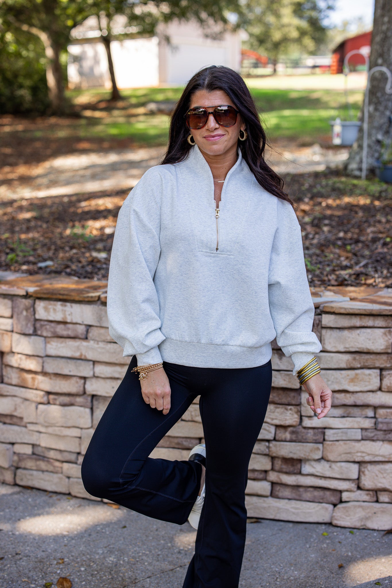 Grey Quarter Zip Knit Pullover | Purple Door Boutique | Commerce GA