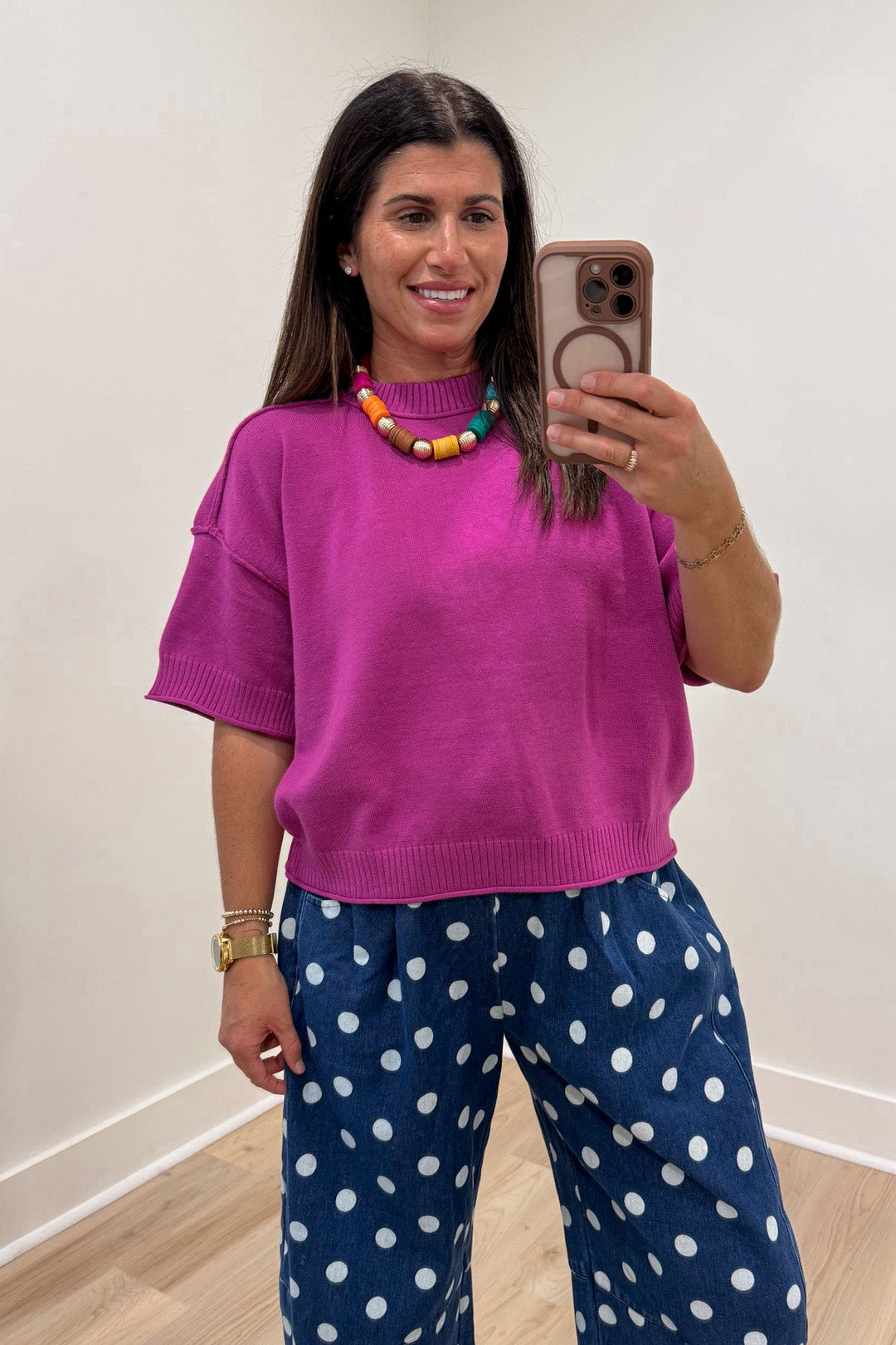magenta pink sweater knit top