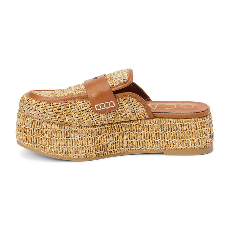 matisse wren raffia cognac mule slide