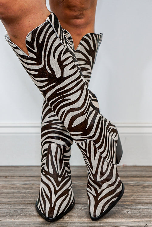 matisse zebra print hair tall boots