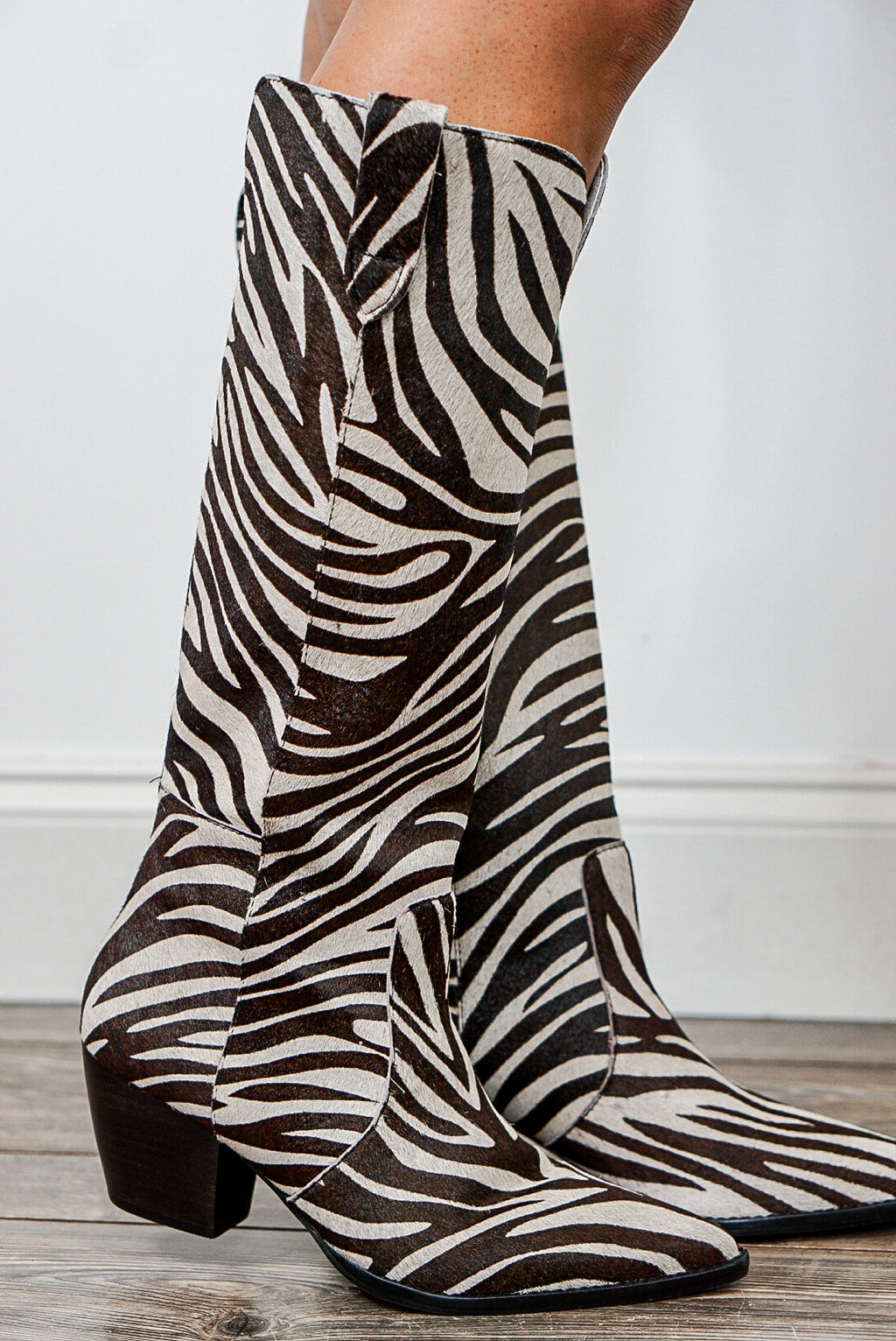 matisse zebra print hair tall boots