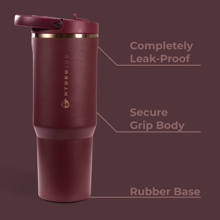 40oz Merlot Hydrojug sport stainless cup showing features