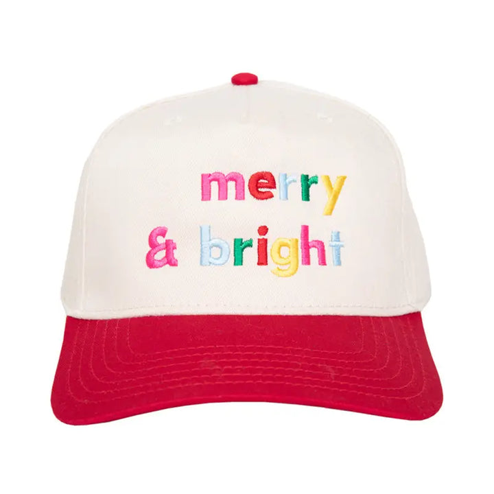 merry and bright Christmas trucker hat red