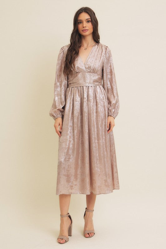 Champagne Metallic Midi Dress | Purple Door Boutique | Commerce GA Champagne Metallic Midi Dress | Purple Door Boutique | Commerce GA
