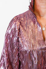 metallic mauve babydoll dress