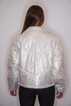 white metallic puffer jacket
