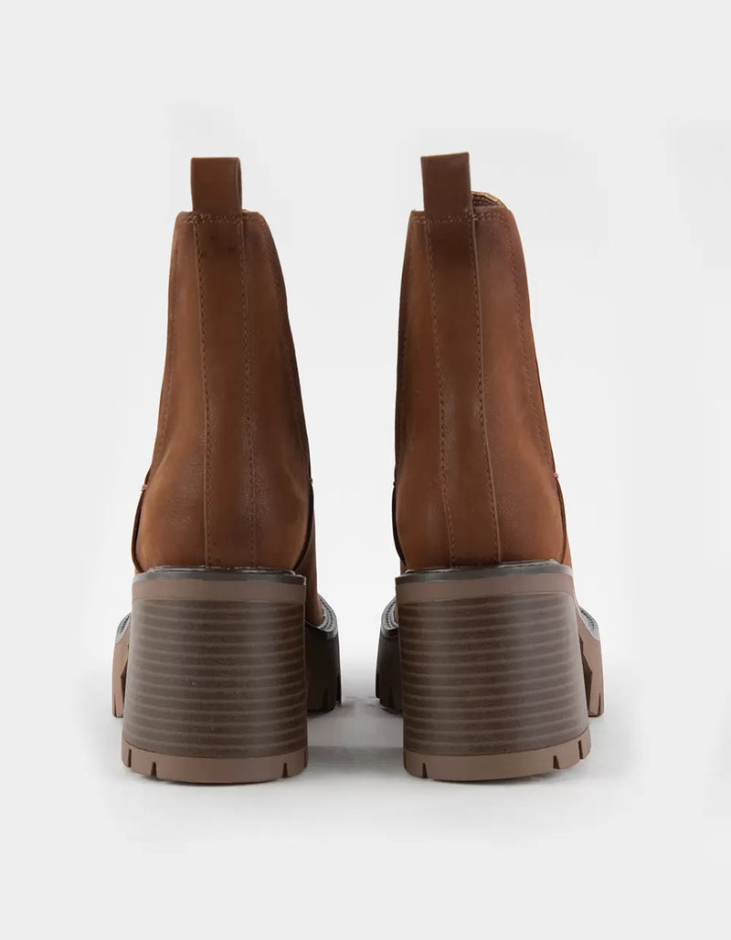 Mia Rusty Cognac Suede Chelsea Platform Boots Purple Door Boutique