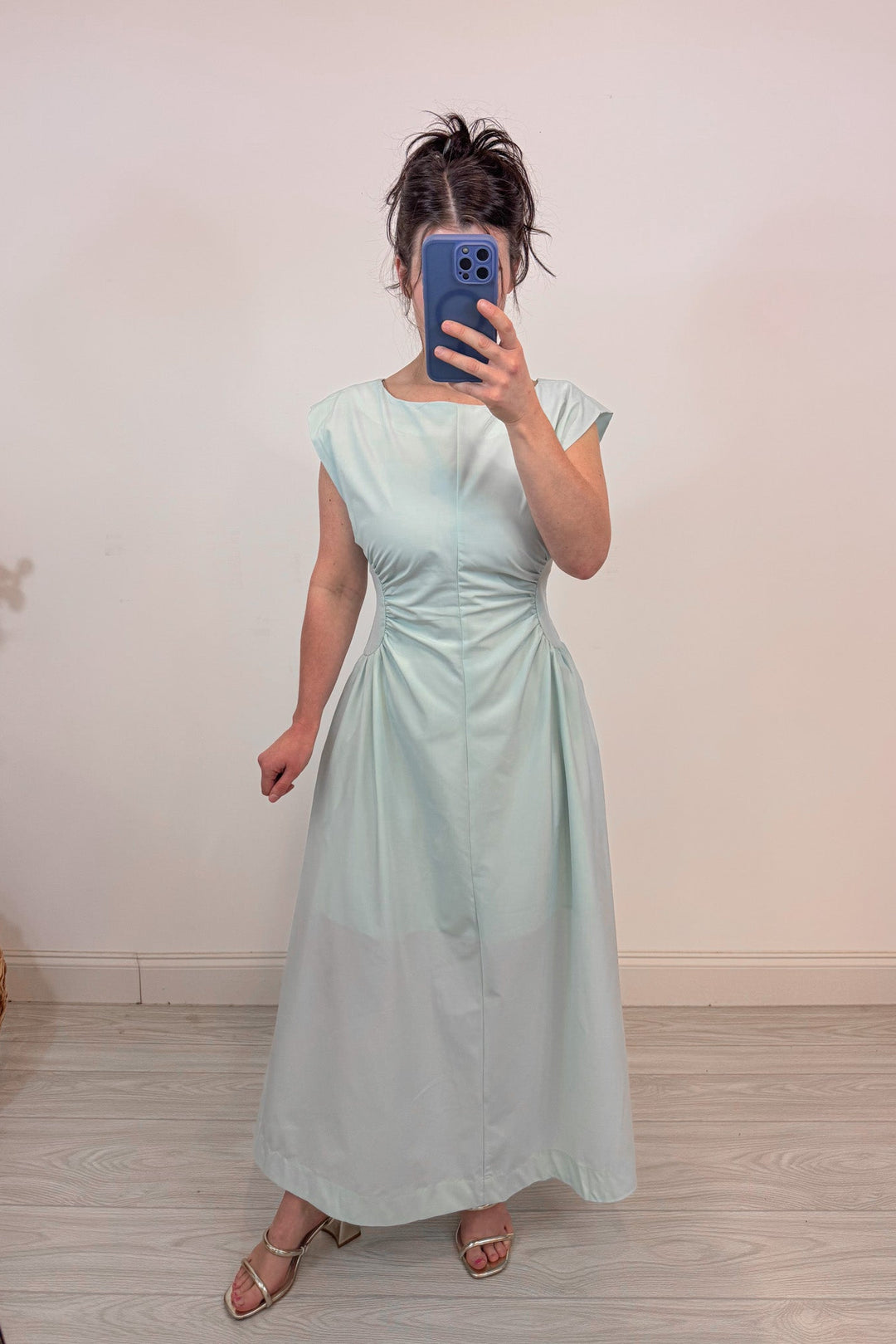 heyson mint blue cinch waist midi dress