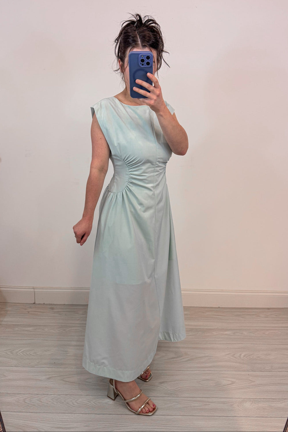 heyson mint blue cinch waist midi maxi dress