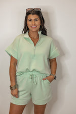 mint green scuba knit elastic waist lounge shorts