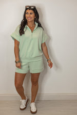 mint green scuba knit elastic waist lounge shorts