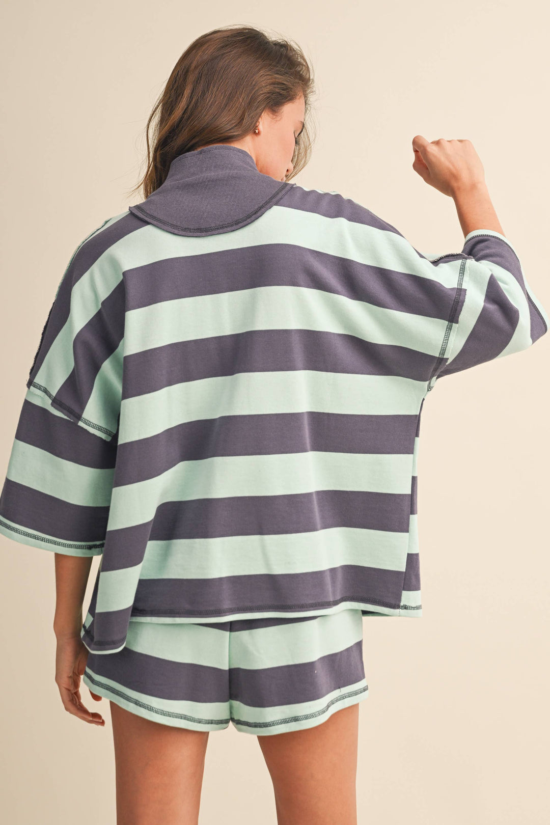 Sporty Chic Mint Striped Shorts Set