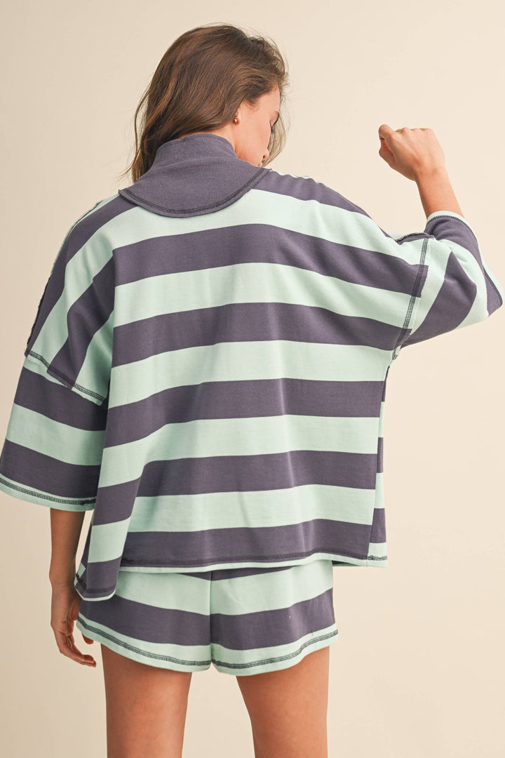 Sporty Chic Mint Striped Shorts Set