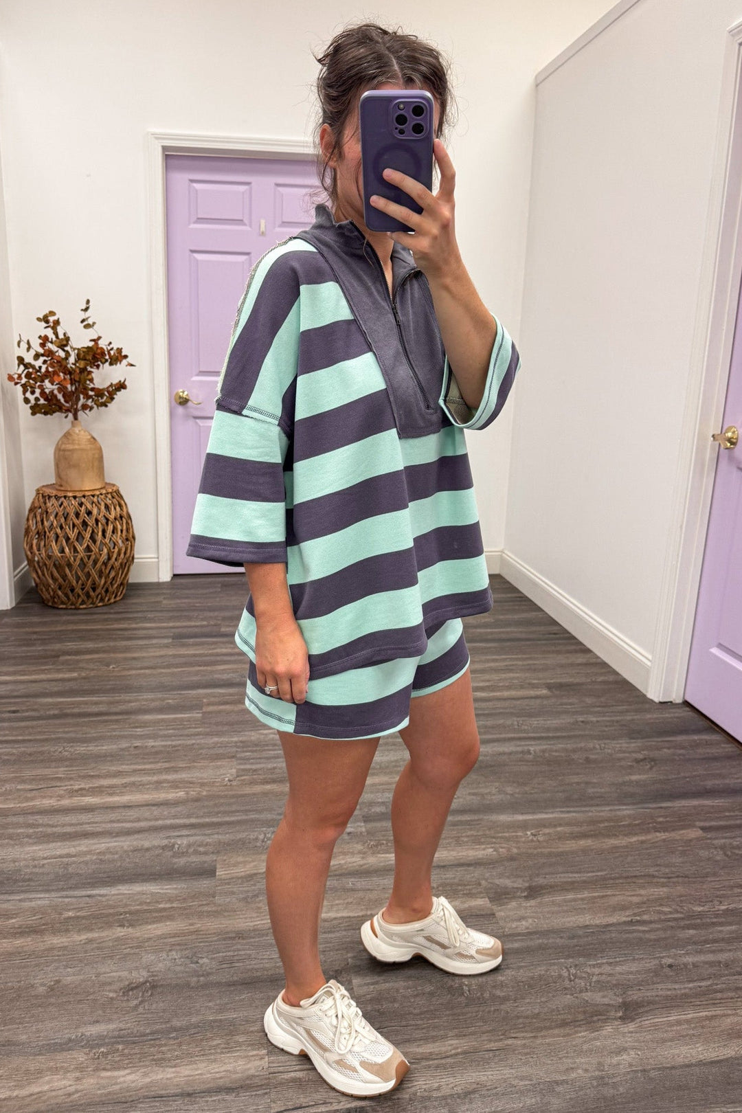 mint striped matching shorts set
