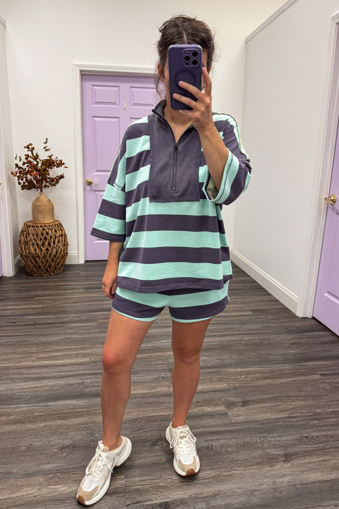 mint striped matching set