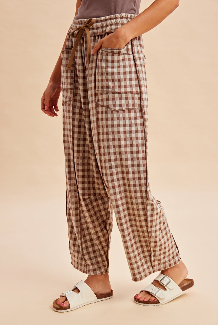 mocha brown gingham knit pants soft
