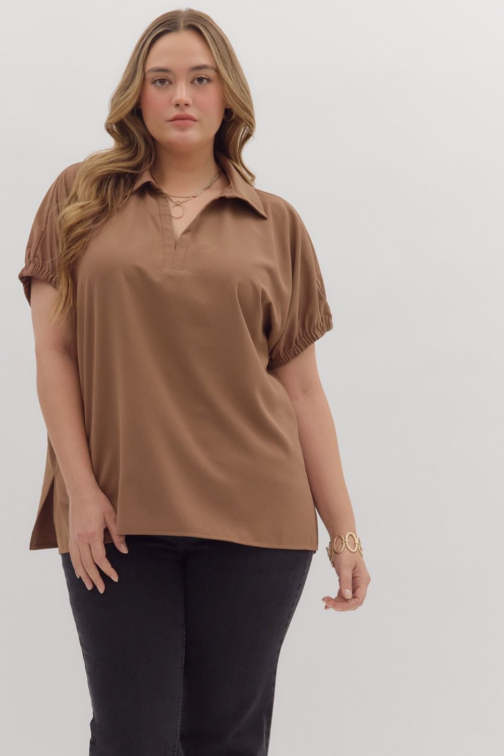 Women's plus size mocha short sleeve top by Entro