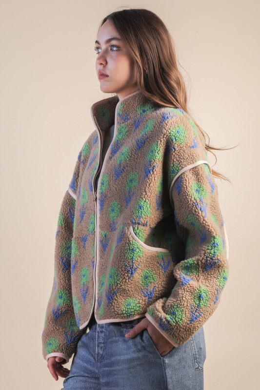 Winter Florals Mocha Sherpa Jacket
