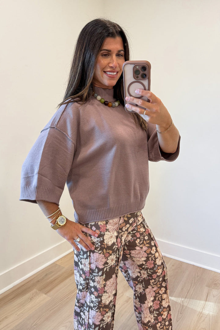 mocha sweater knit top boxy