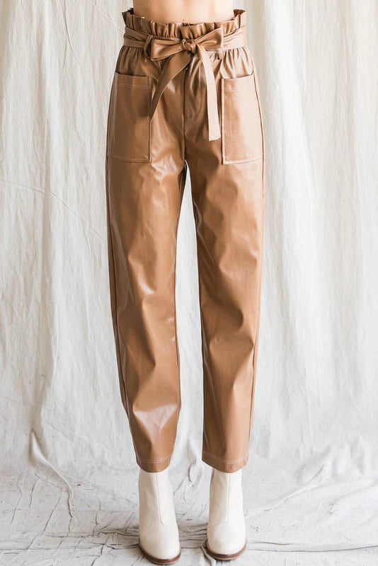 faux leather paperbag pants