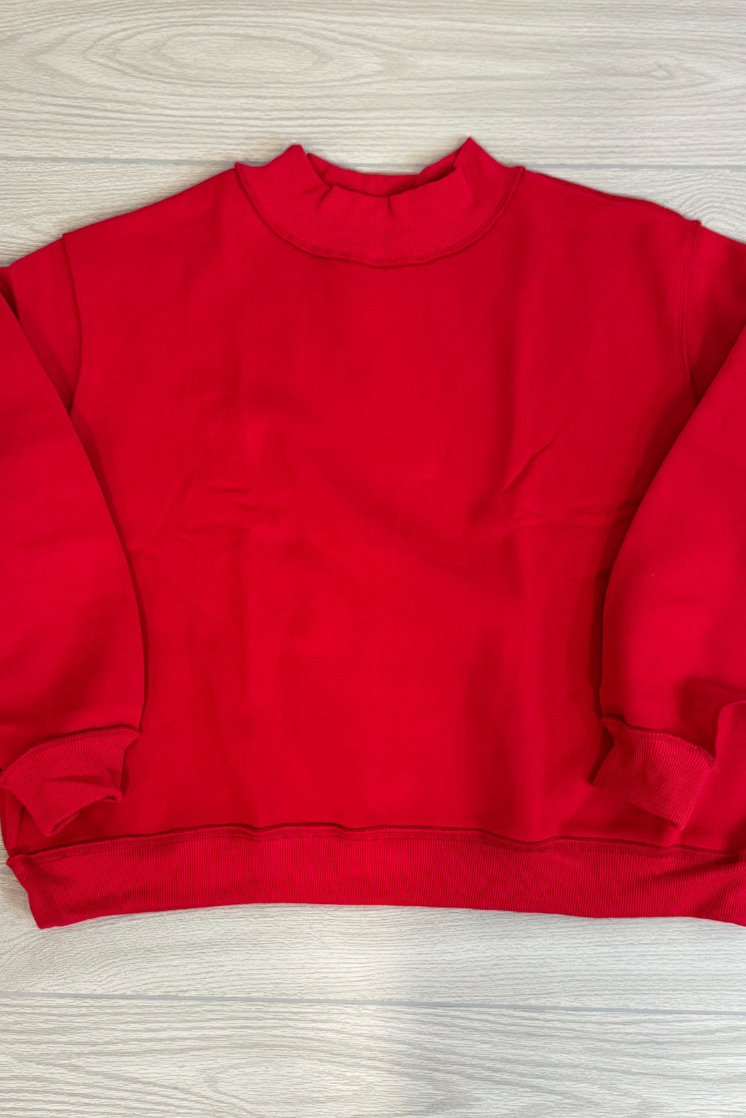 mock neck red oversized sweatshirt bucketlist